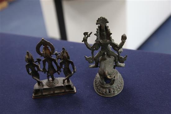 Three bronze Hindu groups, 16cm -32cm high